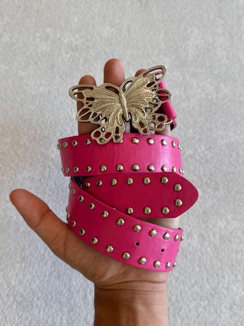 Hot Pink Butterfly Studded Buckle Belt